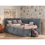 Łóżko młodzieżowe TILVO 90x200 - materac multipocket - szary, sztruks - strona lewa