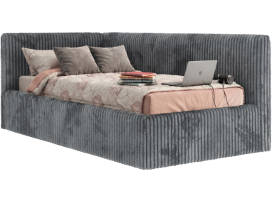 Łóżko młodzieżowe TILVO 90x200 - materac multipocket - szary, sztruks - strona lewa