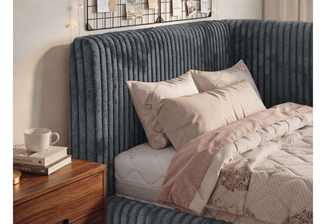 Łóżko młodzieżowe TILVO 90x200 - materac pocket - szary, sztruks - strona lewa