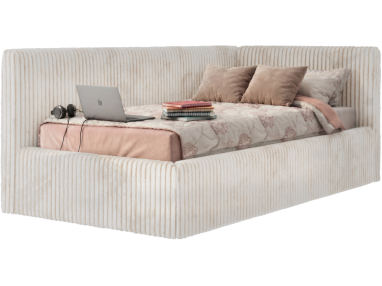 Łóżko młodzieżowe TILVO 90x200 - beżowy, sztruks - strona prawa