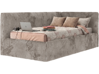 Łóżko młodzieżowe TILVO 90x200 - materac multipocket - jasnobrązowy, sztruks - strona prawa