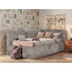 Łóżko młodzieżowe TILVO 90x200 - materac pocket - jasnobrązowy, sztruks - strona prawa