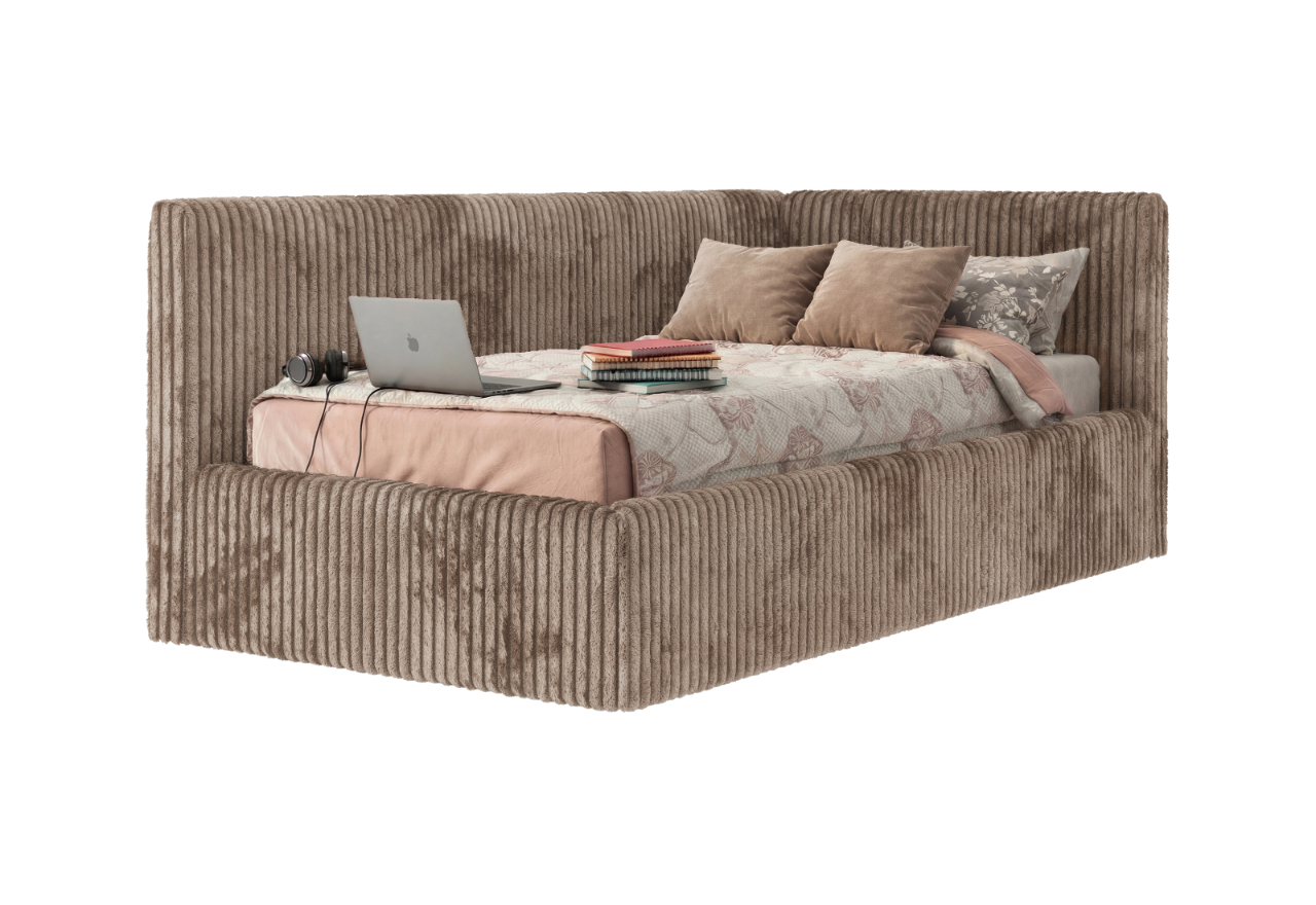 Łóżko młodzieżowe TILVO 90x200 - brązowy, sztruks - strona prawa