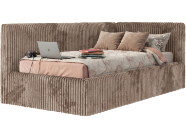 Łóżko młodzieżowe TILVO 90x200 - materac pocket - brązowy, sztruks - strona prawa