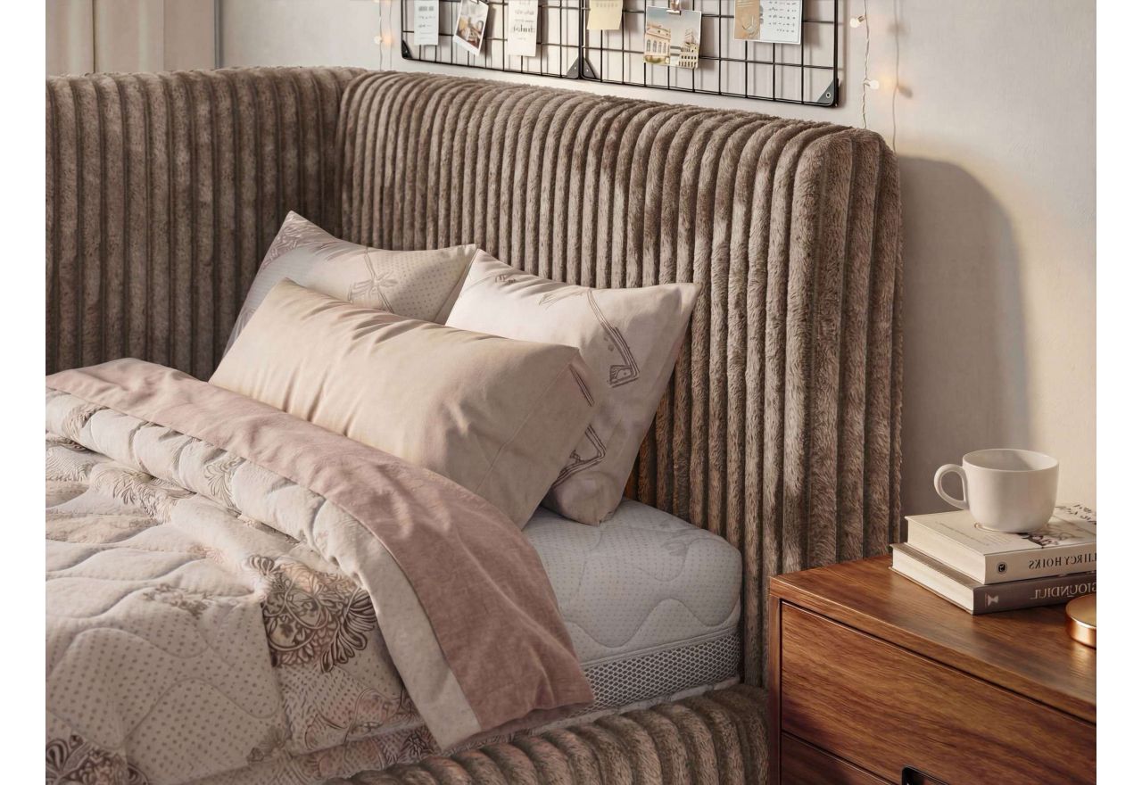 Łóżko młodzieżowe TILVO 90x200 - materac pocket - brązowy, sztruks - strona prawa