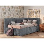 Łóżko młodzieżowe TILVO 90x200 - materac multipocket - szary, sztruks - strona prawa