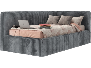 Łóżko młodzieżowe TILVO 90x200 - materac multipocket - szary, sztruks - strona prawa