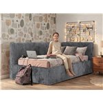 Łóżko młodzieżowe TILVO 90x200 - materac multipocket - jasnobrązowy, sztruks - strona prawa