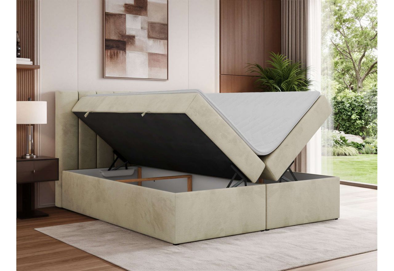Łóżko kontynentalne ALVER 140x200 - H3 - beżowy, welwet - Topper T25