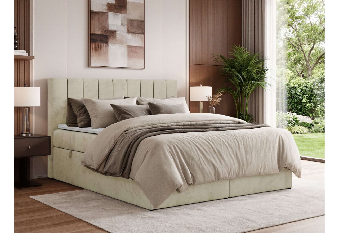 Łóżko kontynentalne ALVER 160x200 - H3 - beżowy, welwet - Topper T25