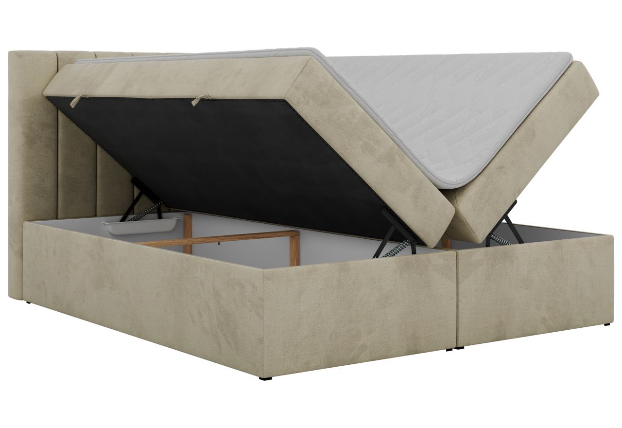 Łóżko kontynentalne ALVER 160x200 - H3 - beżowy, welwet - Topper T25