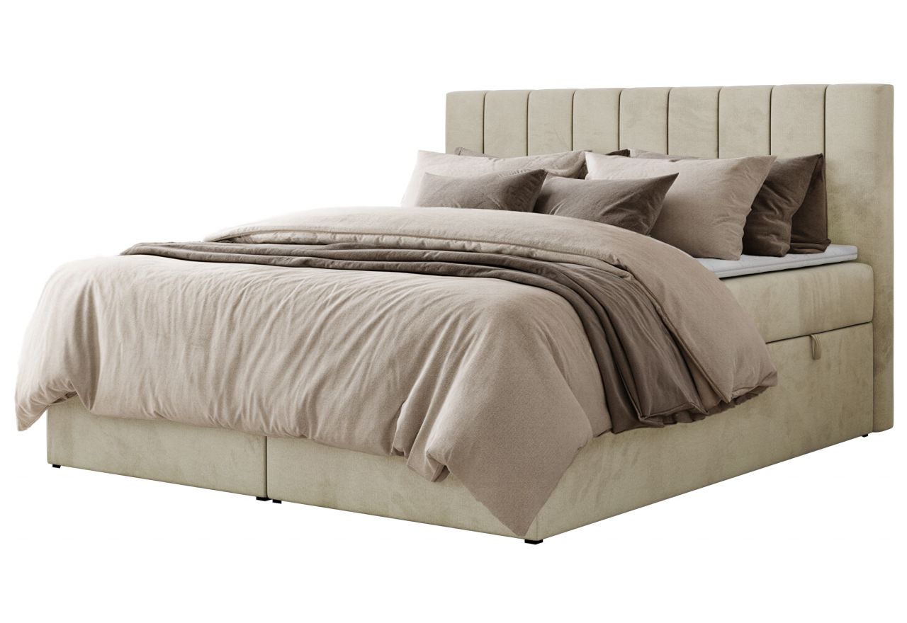 Łóżko kontynentalne ALVER 200x200 - H4 - beżowy, welwet - Topper T25