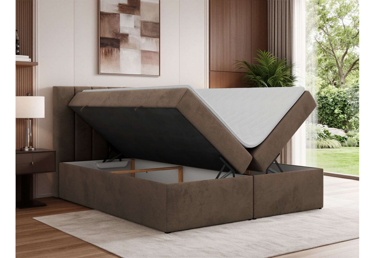 Łóżko kontynentalne ALVER 200x200 - H3 - brązowy, welwet - Topper T25