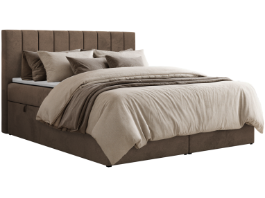 Łóżko kontynentalne ALVER 140x200 - H4 - brązowy, welwet - Topper T25