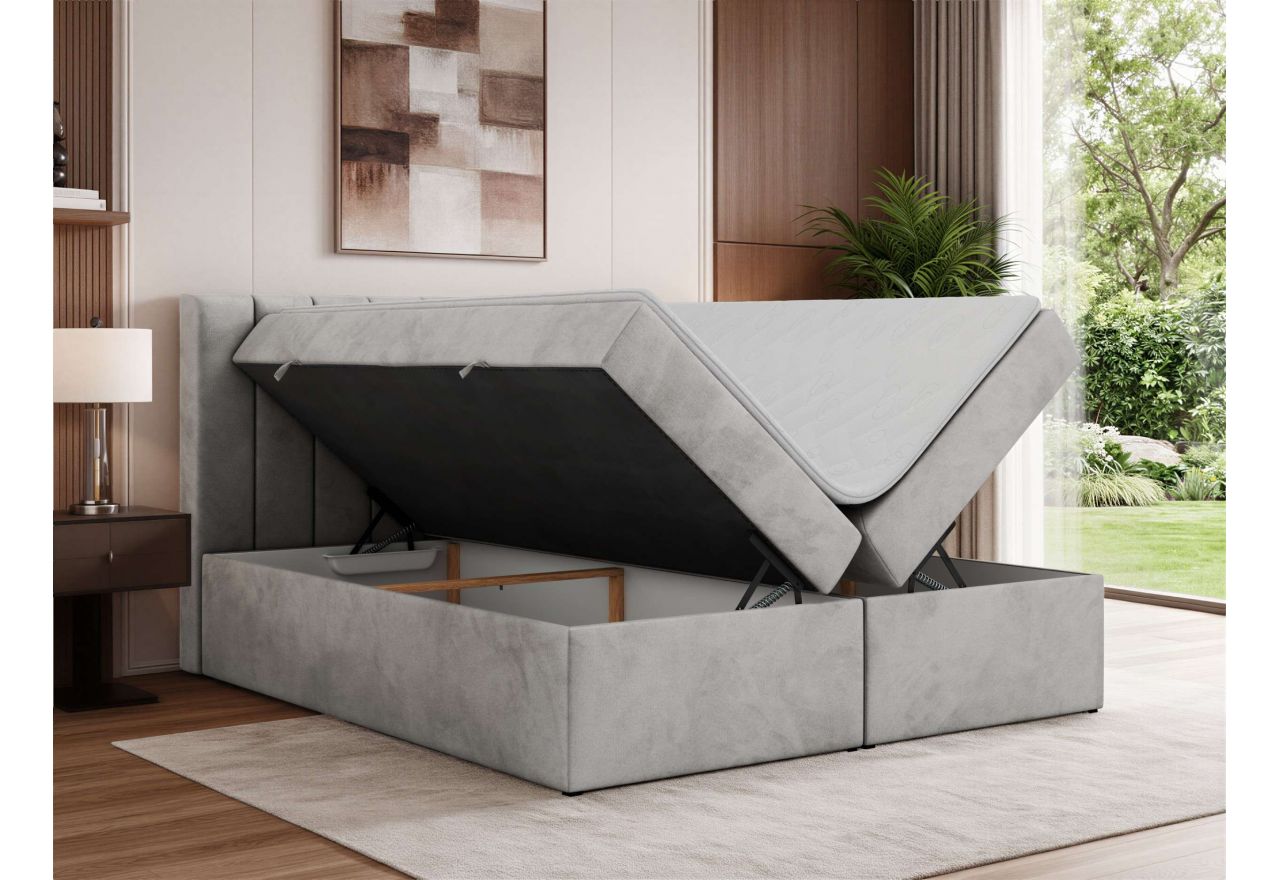 Łóżko kontynentalne ALVER 140x200 - H3 - jasnoszary, welwet - Topper T25