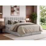 Łóżko kontynentalne ALVER 160x200 - H4 - jasnoszary, welwet - Topper T25