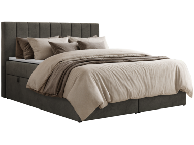 Łóżko kontynentalne ALVER 160x200 - H4 - ciemnoszary, welwet - Topper T25