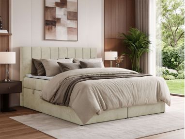 Łóżko kontynentalne ALVER 160x200 - H3 - beżowy, welwet - Topper Visco