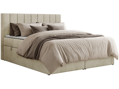 Łóżko kontynentalne ALVER 200x200 - H3 - beżowy, welwet - Topper Visco