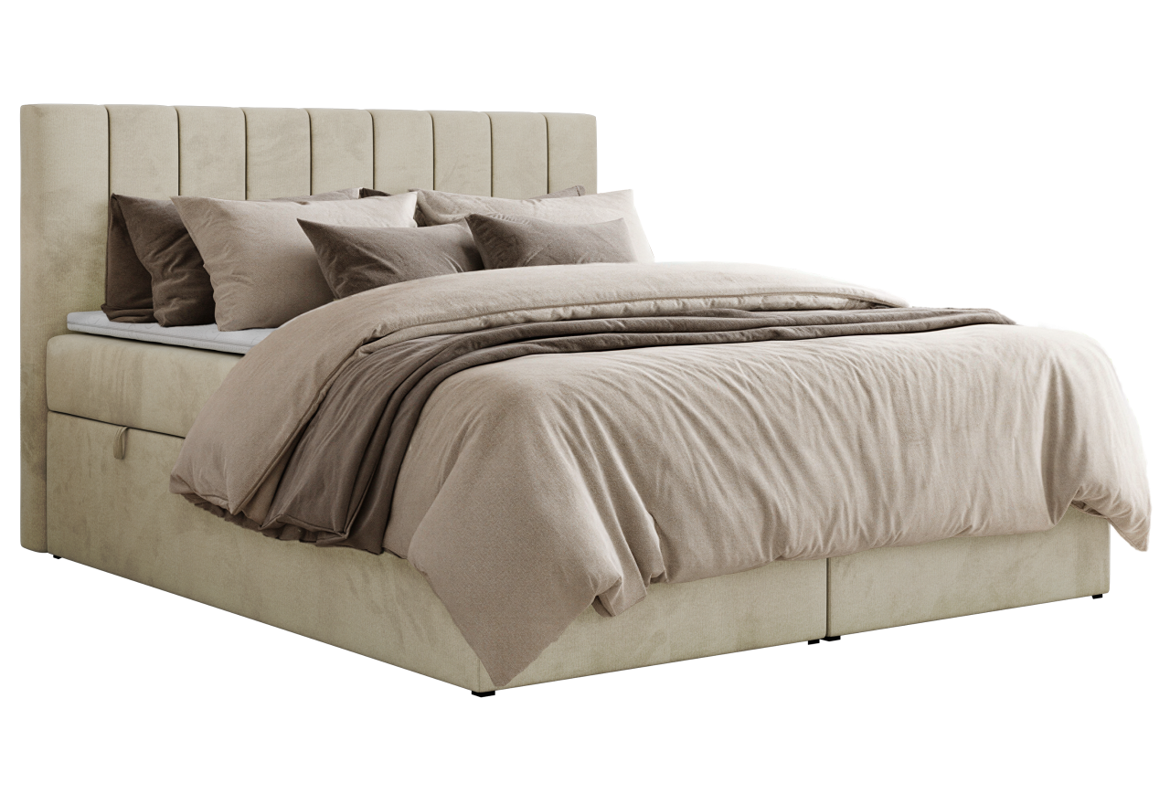 Łóżko kontynentalne ALVER 140x200 - H4 - beżowy, welwet - Topper Visco