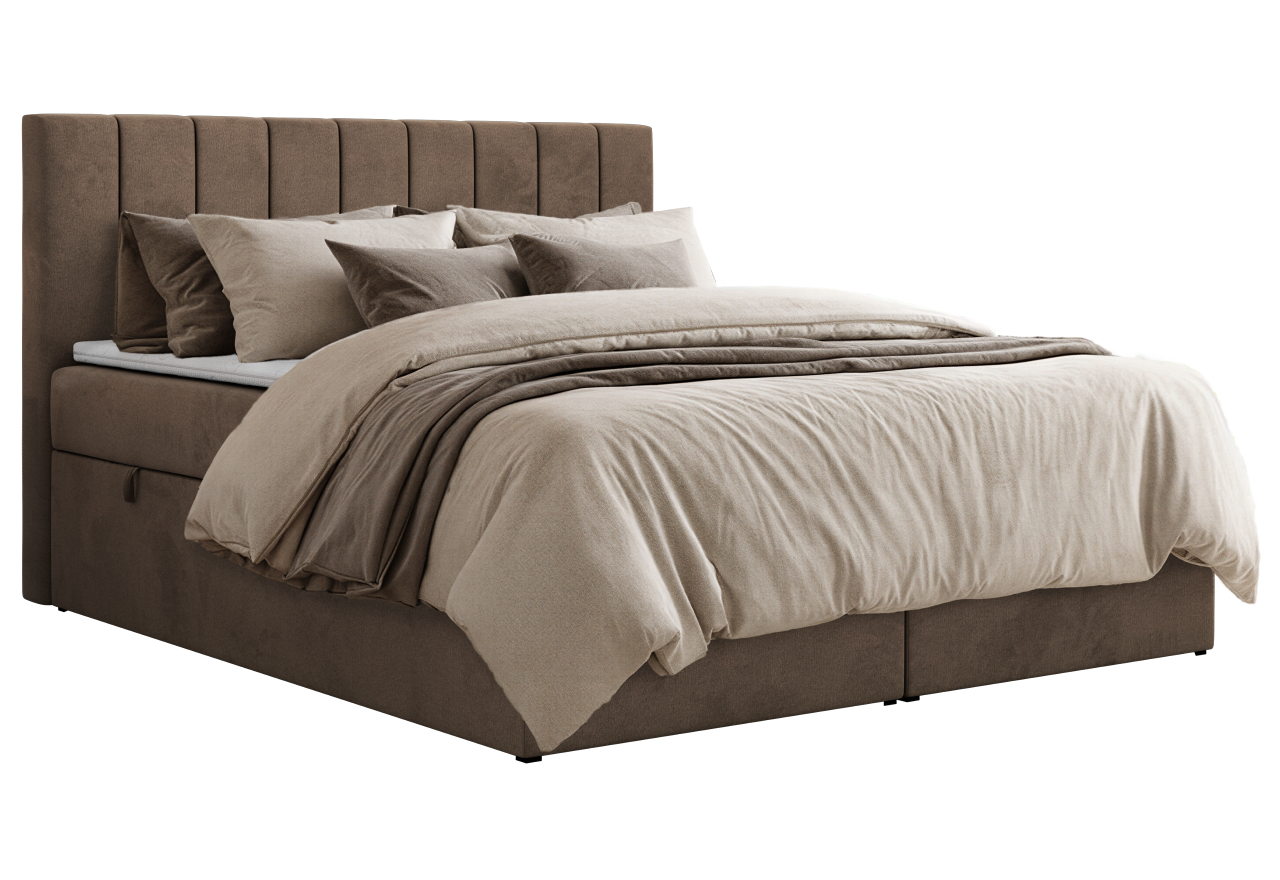 Łóżko kontynentalne ALVER 140x200 - H3 - brązowy, welwet - Topper Visco