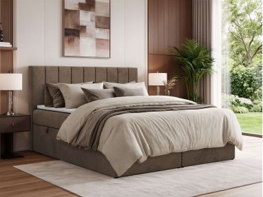 Łóżko kontynentalne ALVER 160x200 - H3 - brązowy, welwet - Topper Visco