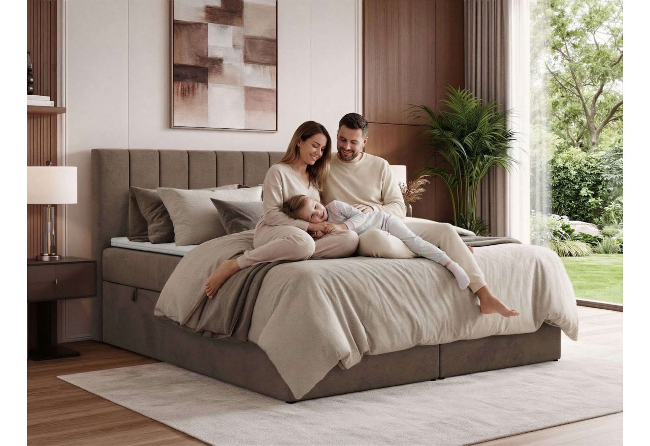 Łóżko kontynentalne ALVER 160x200 - H3 - brązowy, welwet - Topper Visco