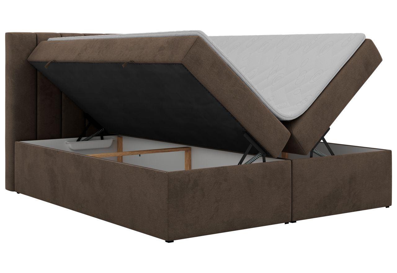 Łóżko kontynentalne ALVER 160x200 - H3 - brązowy, welwet - Topper Visco