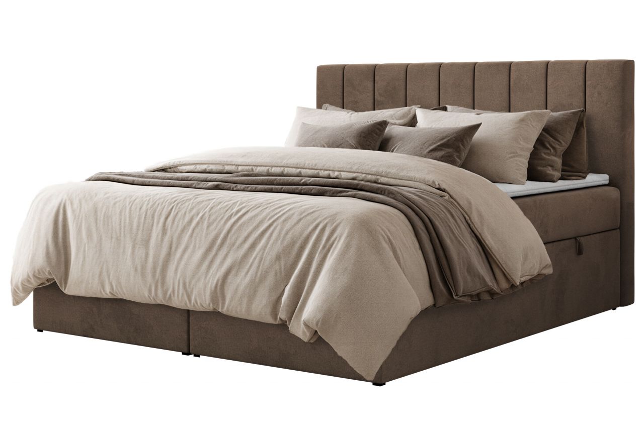 Łóżko kontynentalne ALVER 160x200 - H3 - brązowy, welwet - Topper Visco