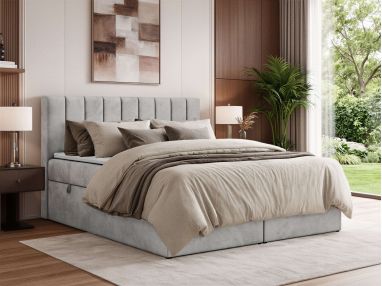 Łóżko kontynentalne ALVER 140x200 - H3 - jasnoszary, welwet - Topper Visco