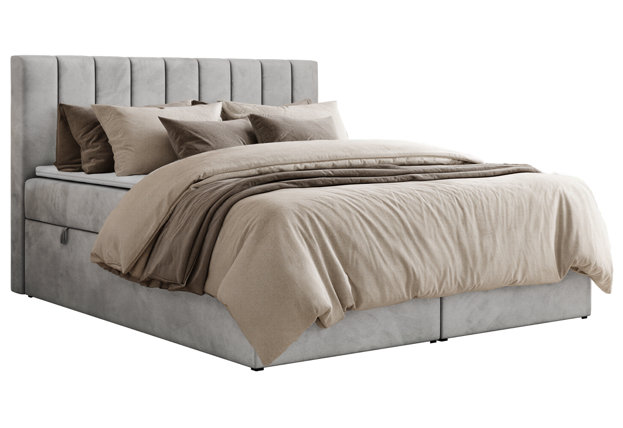 Łóżko kontynentalne ALVER 140x200 - H3 - jasnoszary, welwet - Topper Visco