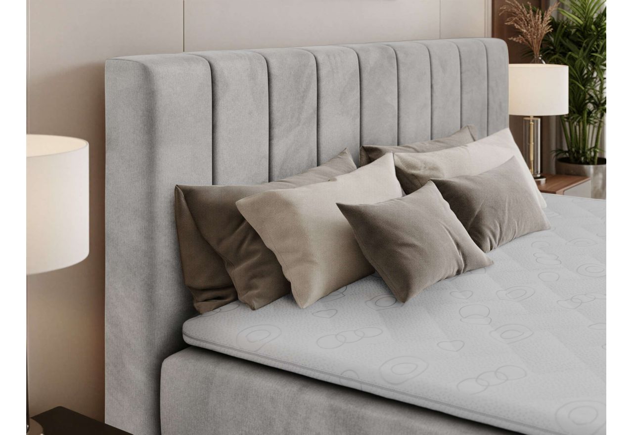 Łóżko kontynentalne ALVER 160x200 - H3 - jasnoszary, welwet - Topper Visco