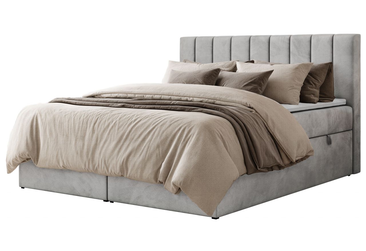 Łóżko kontynentalne ALVER 200x200 - H3 - jasnoszary, welwet - Topper Visco