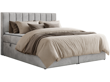 Łóżko kontynentalne ALVER 140x200 - H4 - jasnoszary, welwet - Topper Visco