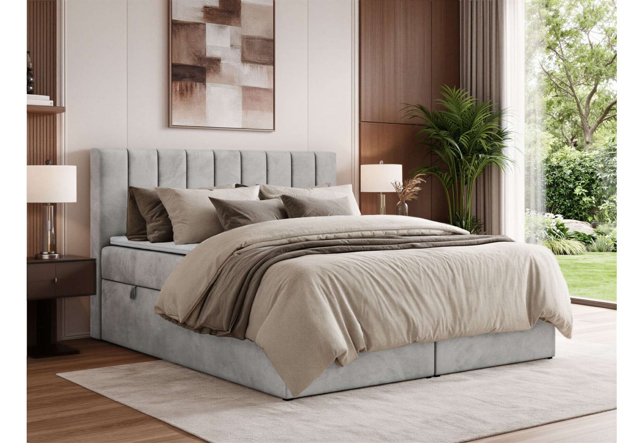 Łóżko kontynentalne ALVER 180x200 - H4 - jasnoszary, welwet - Topper Visco