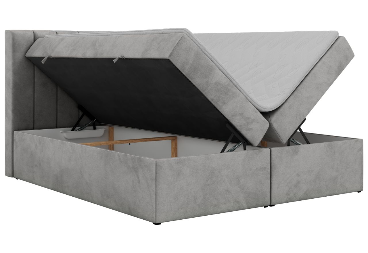 Łóżko kontynentalne ALVER 180x200 - H4 - jasnoszary, welwet - Topper Visco