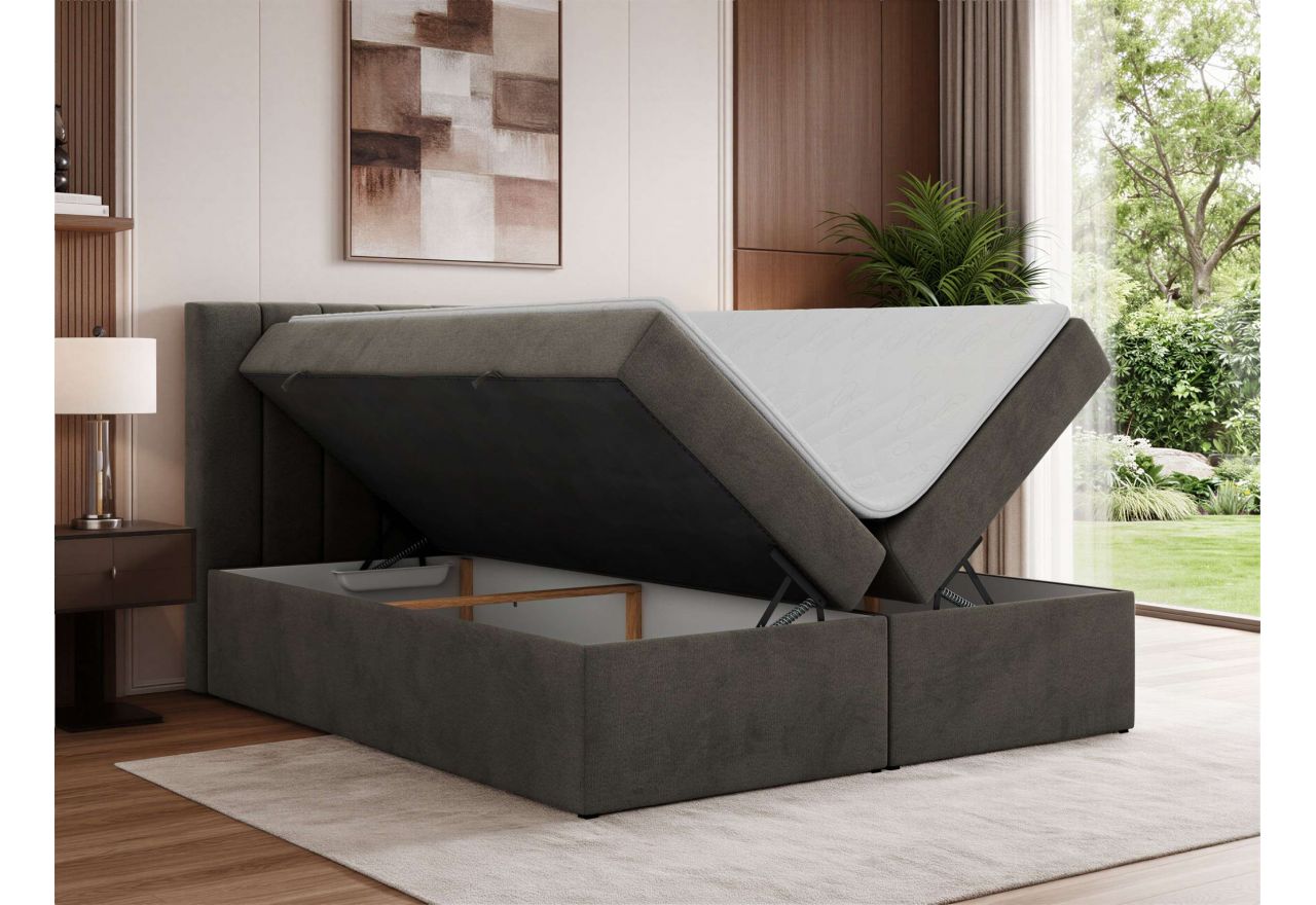 Łóżko kontynentalne ALVER 140x200 - H3 - ciemnoszary, welwet - Topper Visco