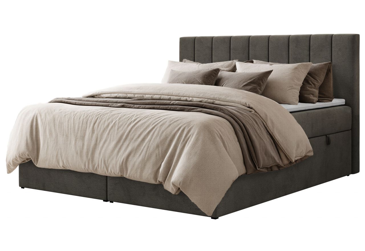 Łóżko kontynentalne ALVER 140x200 - H3 - ciemnoszary, welwet - Topper Visco