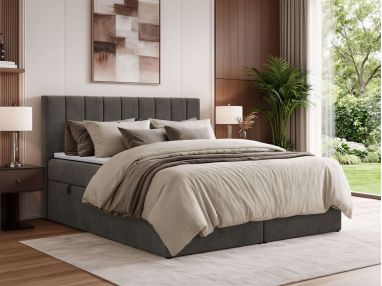 Łóżko kontynentalne ALVER 160x200 - H3 - ciemnoszary, welwet - Topper Visco