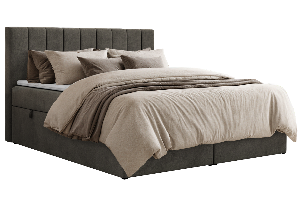 Łóżko kontynentalne ALVER 200x200 - H3 - ciemnoszary, welwet - Topper Visco