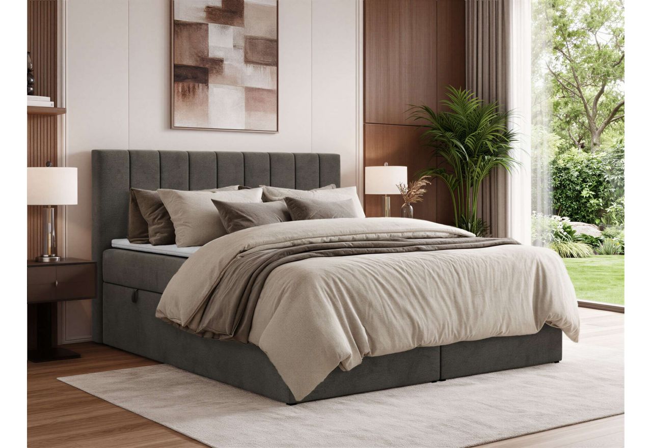 Łóżko kontynentalne ALVER 200x200 - H4 - ciemnoszary, welwet - Topper Visco