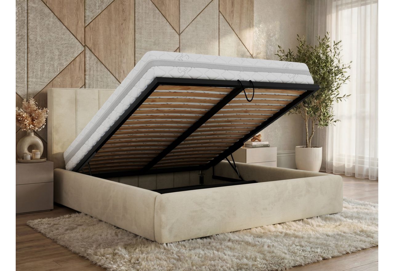 Łóżko tapicerowane TENARDO CLASSIC 140x200 - materac pocket - beżowy, welwet