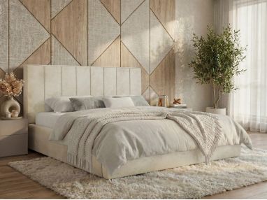 Łóżko tapicerowane TENARDO CLASSIC 160x200 - materac pocket - beżowy, welwet
