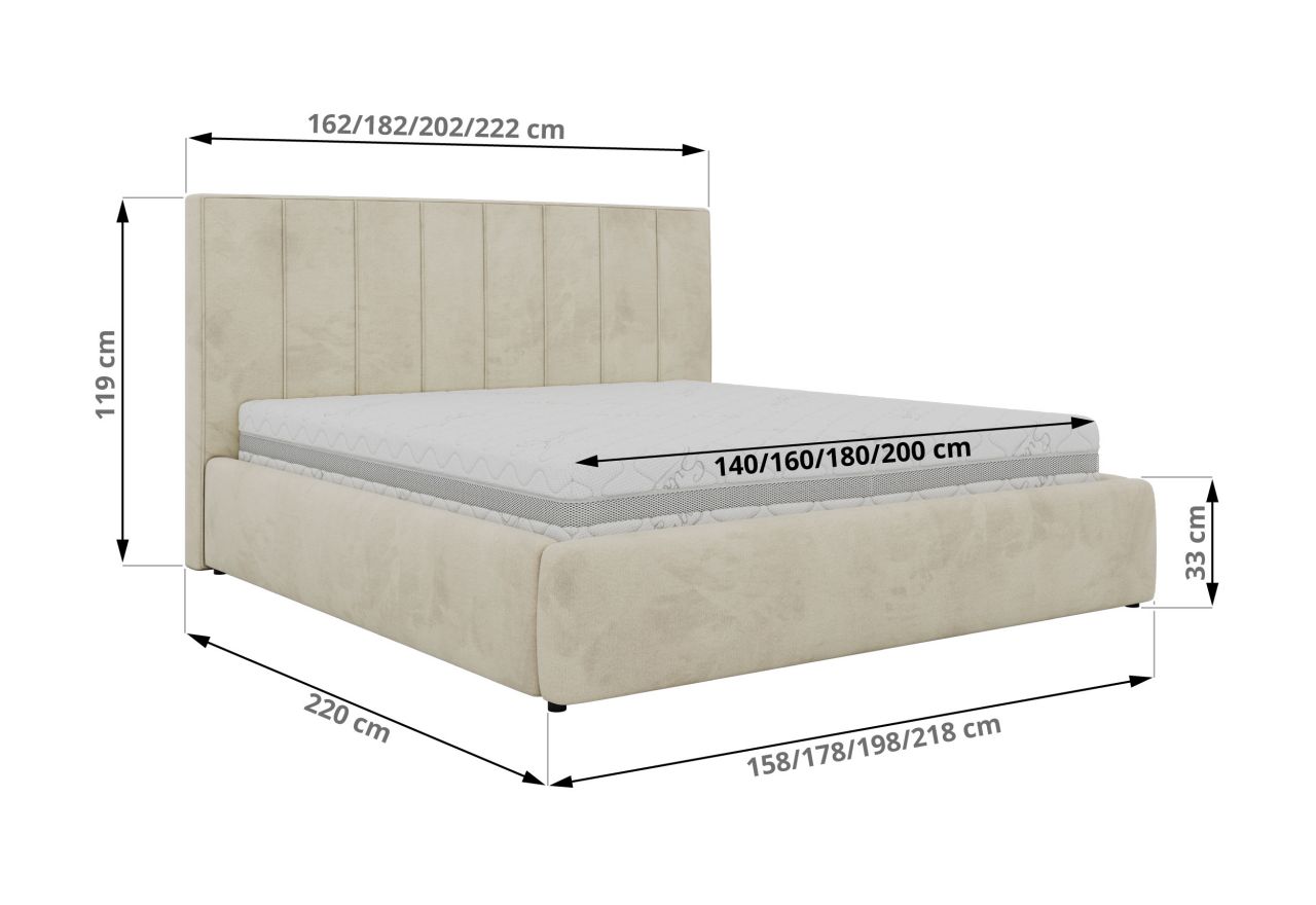 Łóżko tapicerowane TENARDO CLASSIC 160x200 - materac pocket - beżowy, welwet