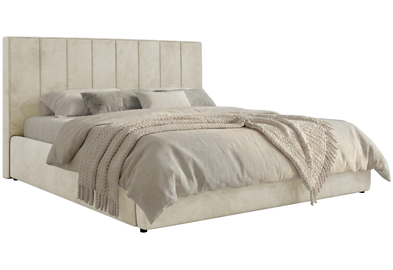 Łóżko tapicerowane TENARDO CLASSIC 180x200 - materac pocket - beżowy, welwet