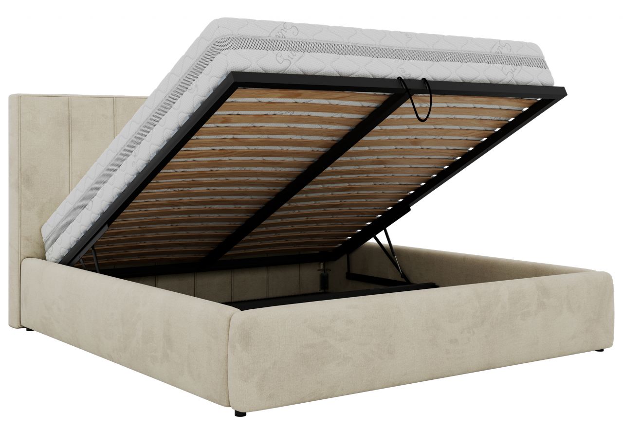 Łóżko tapicerowane TENARDO CLASSIC 200x200 - materac pocket - beżowy, welwet