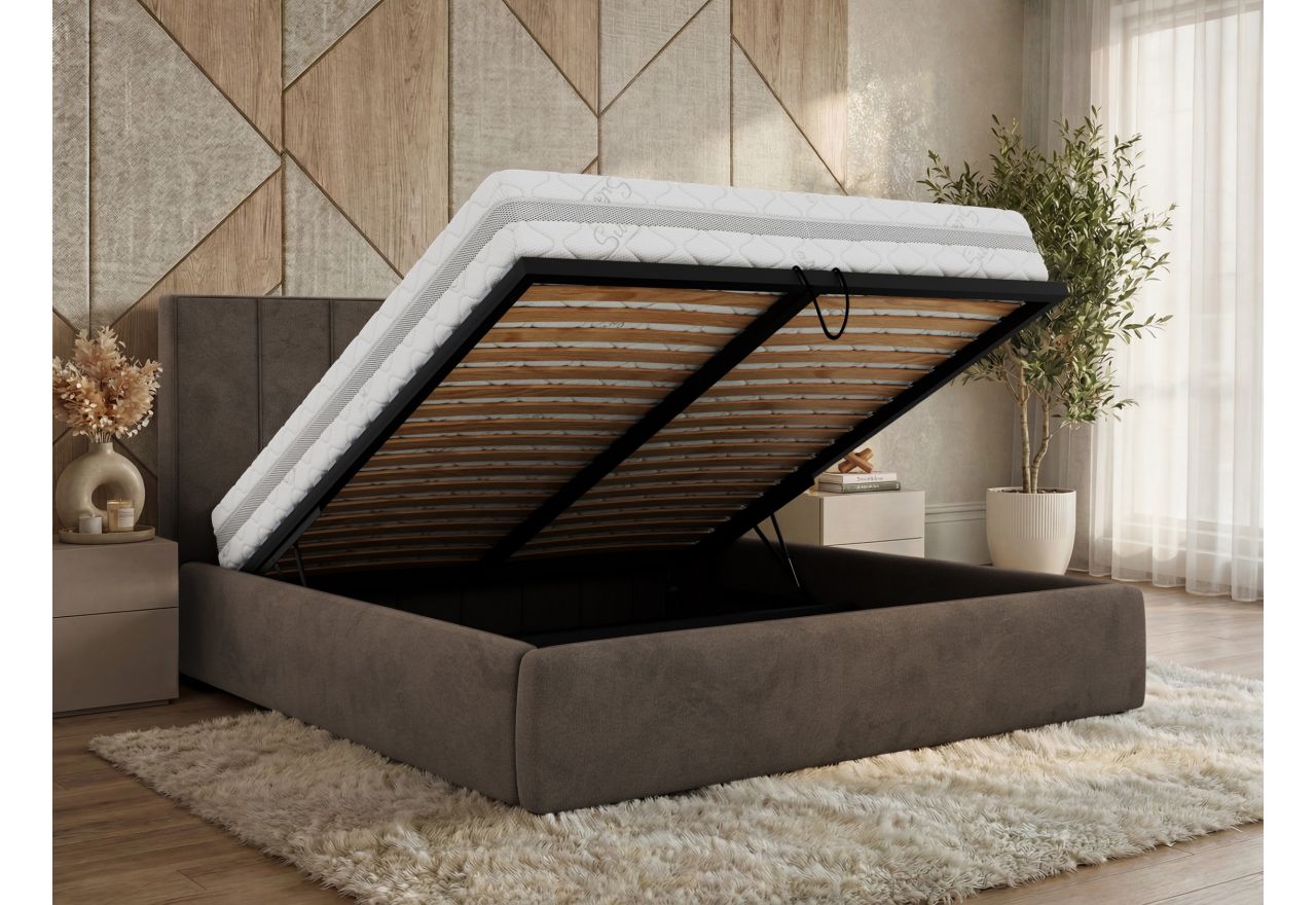 Łóżko tapicerowane TENARDO CLASSIC 140x200 - materac pocket - brązowy, welwet