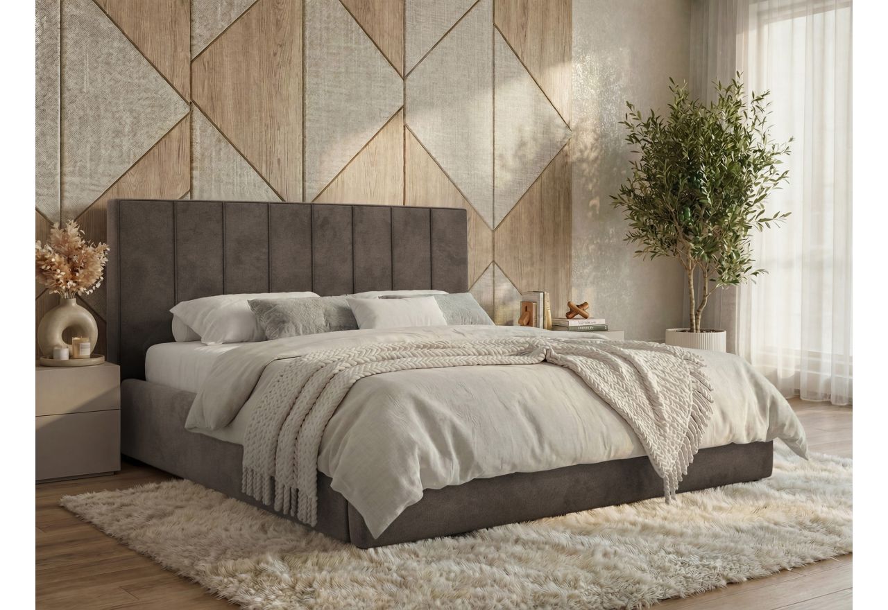 Łóżko tapicerowane TENARDO CLASSIC 180x200 - materac pocket - brązowy, welwet