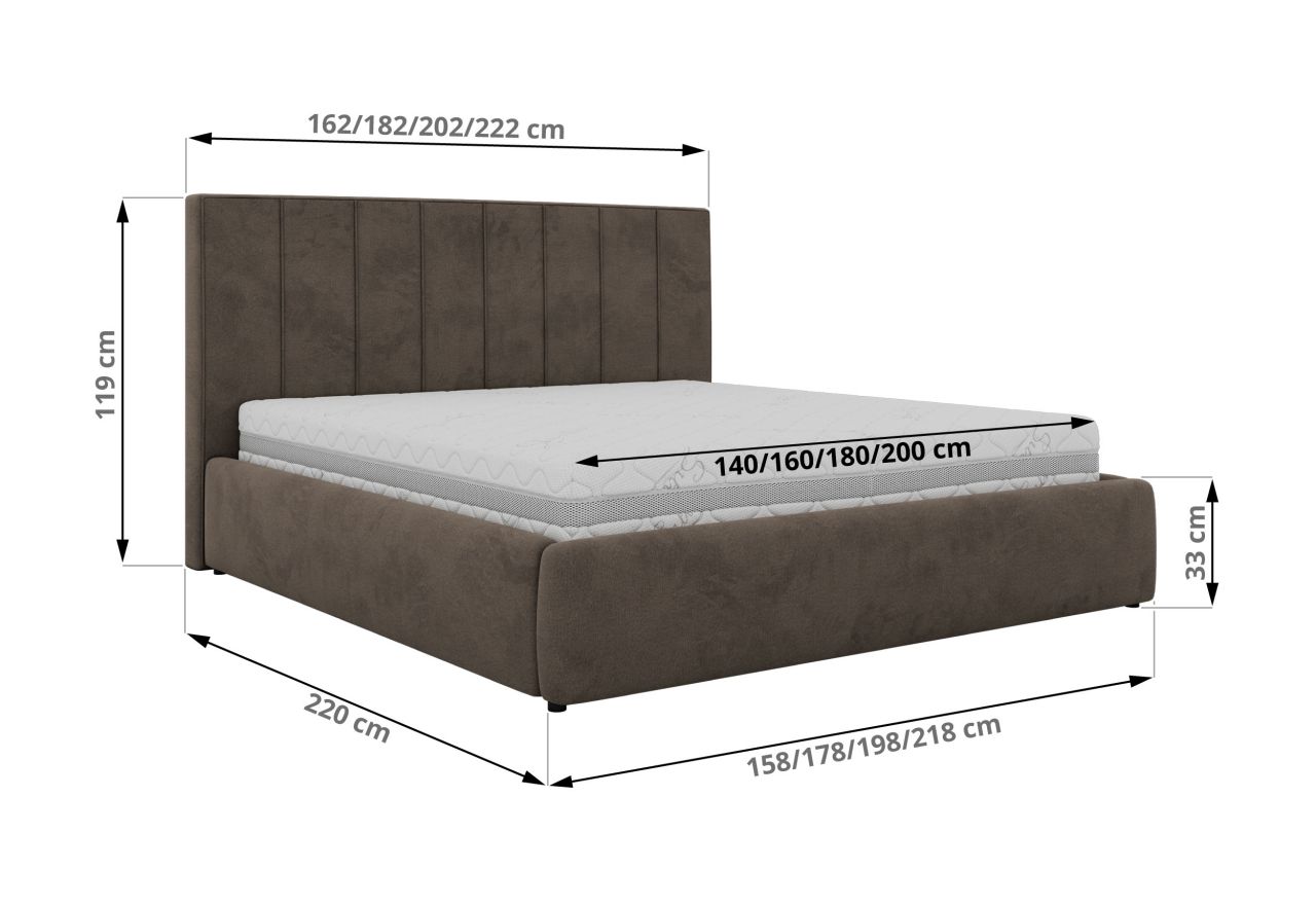 Łóżko tapicerowane TENARDO CLASSIC 180x200 - materac pocket - brązowy, welwet