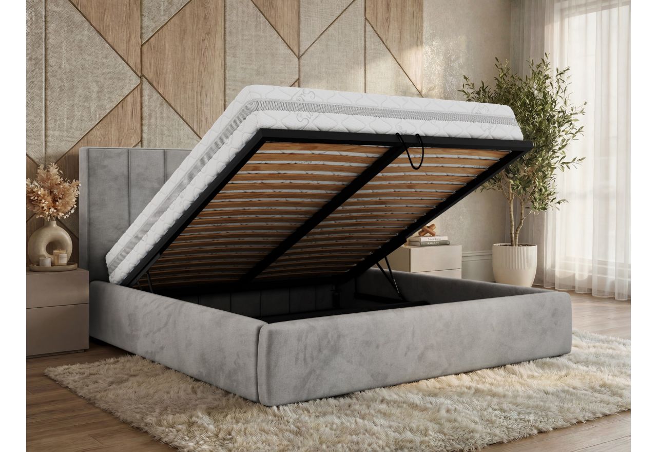 Łóżko tapicerowane TENARDO CLASSIC 140x200 - materac pocket - jasnoszary, welwet